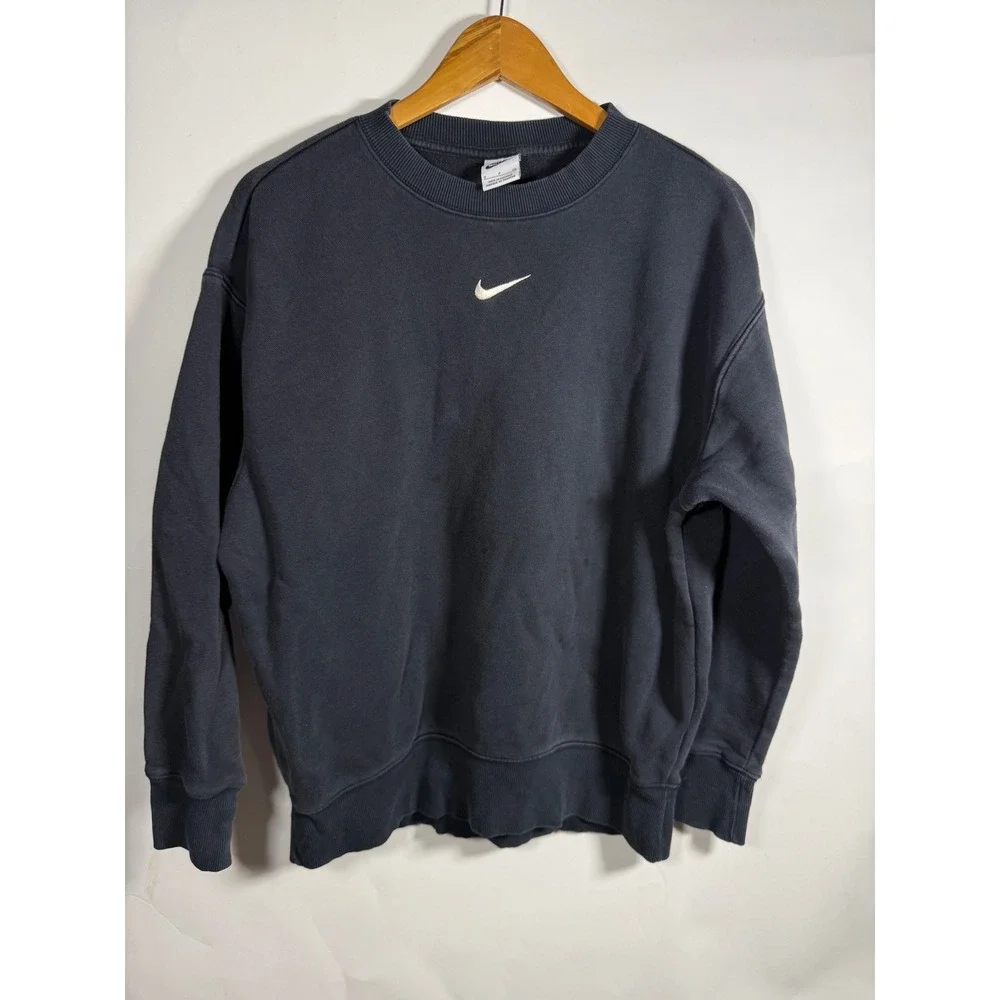 Nike Center Swoosh Fleece Crewneck Sweatshirt Black Small Embroidered Pullover‎